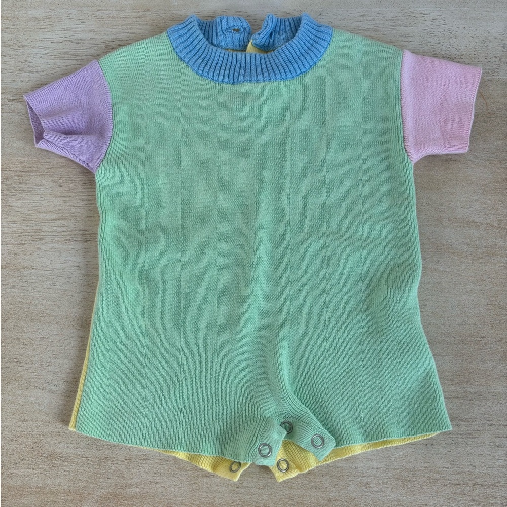 The Wholesome Store baby knit romper in color block